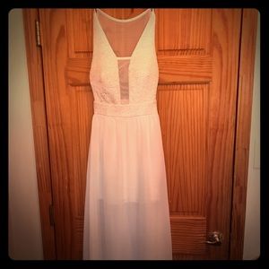 White & gold peek a boo floor length dress